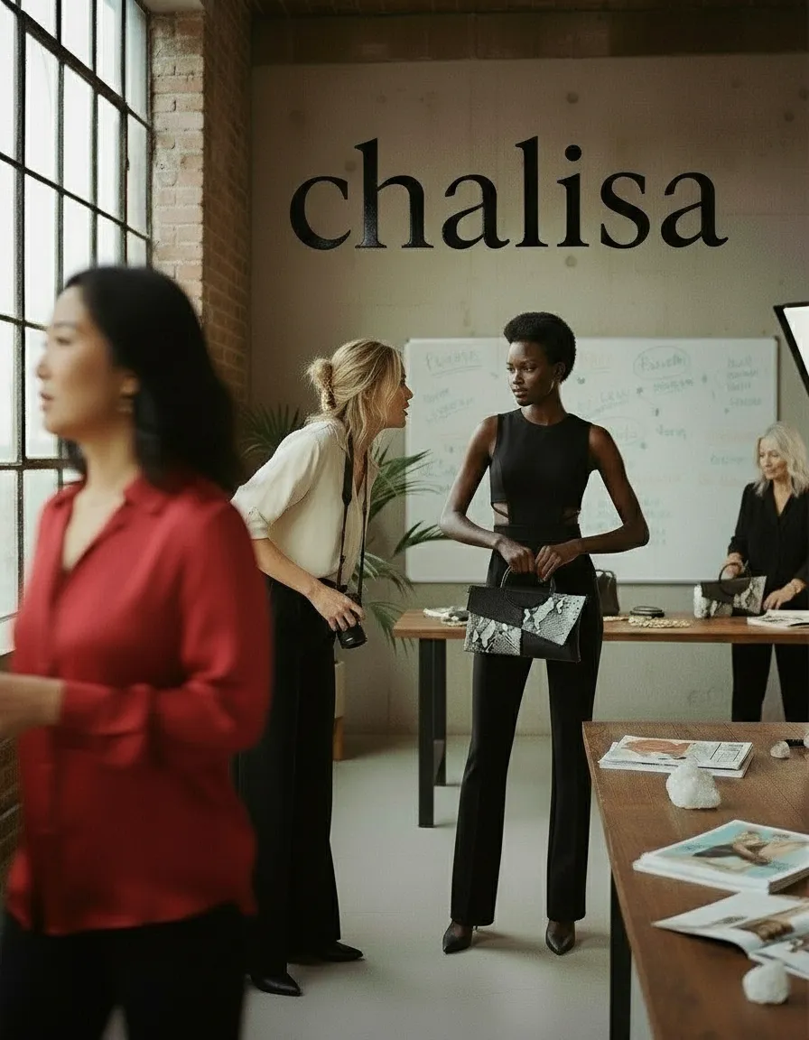 Behind the scenes: Chalisa directs the model on presenting the handbag