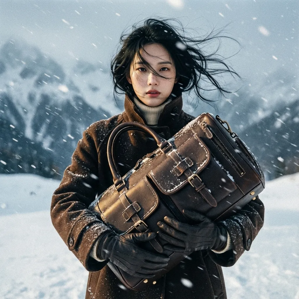 Chalisa winter banner with an Asian model and leather handbags
