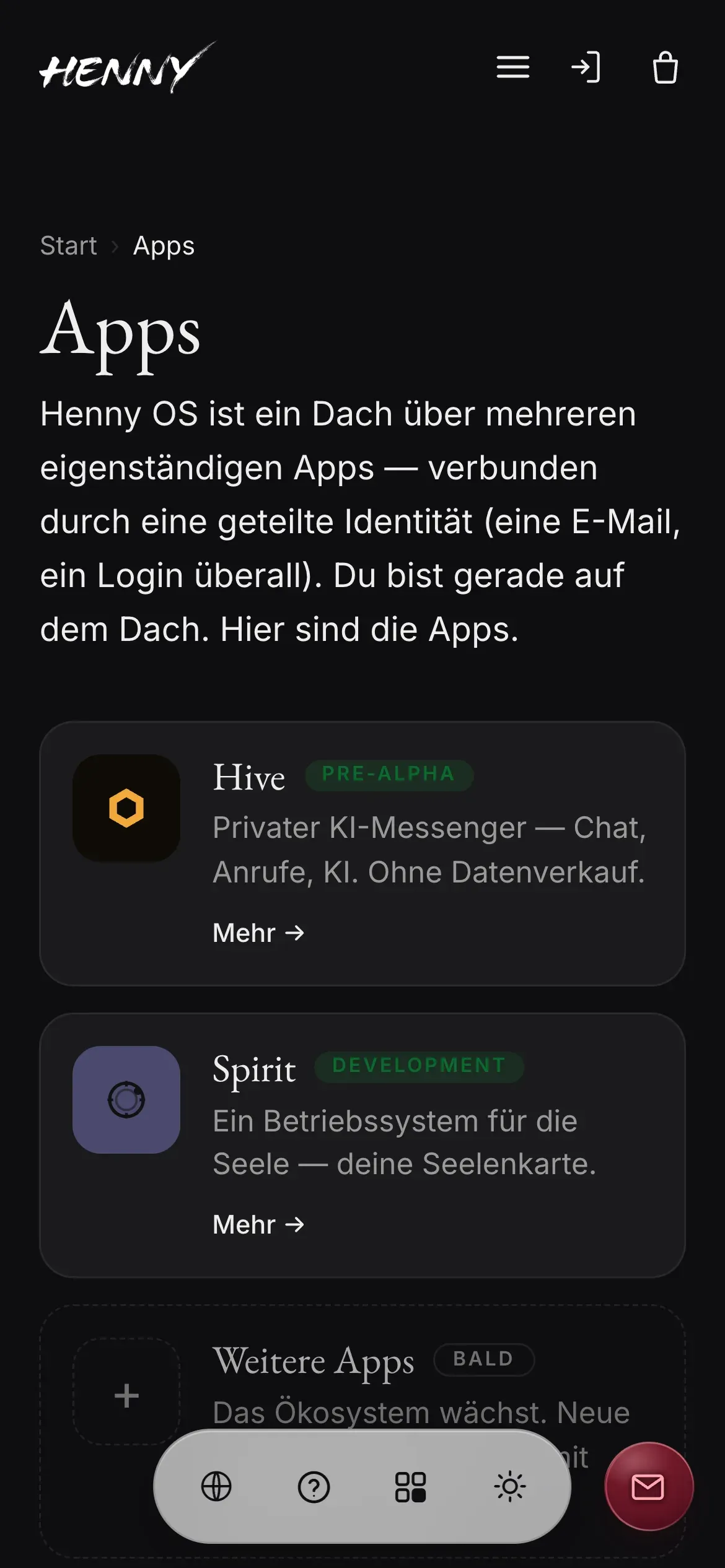 Henny-OS-Apps-Übersicht auf dem iPhone