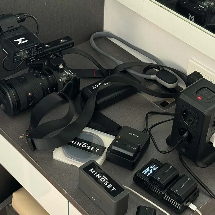 Camera setup with Sony FX3, audio rig and ND filters in Thailand