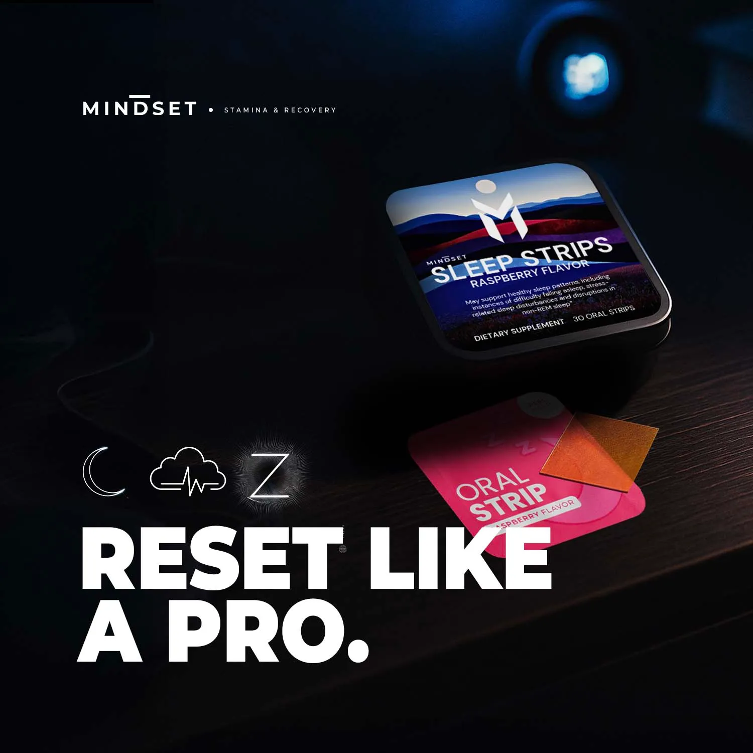 Mindset Studio “Reset Like a Pro” banner for the Sleep Stripes, AI and grading