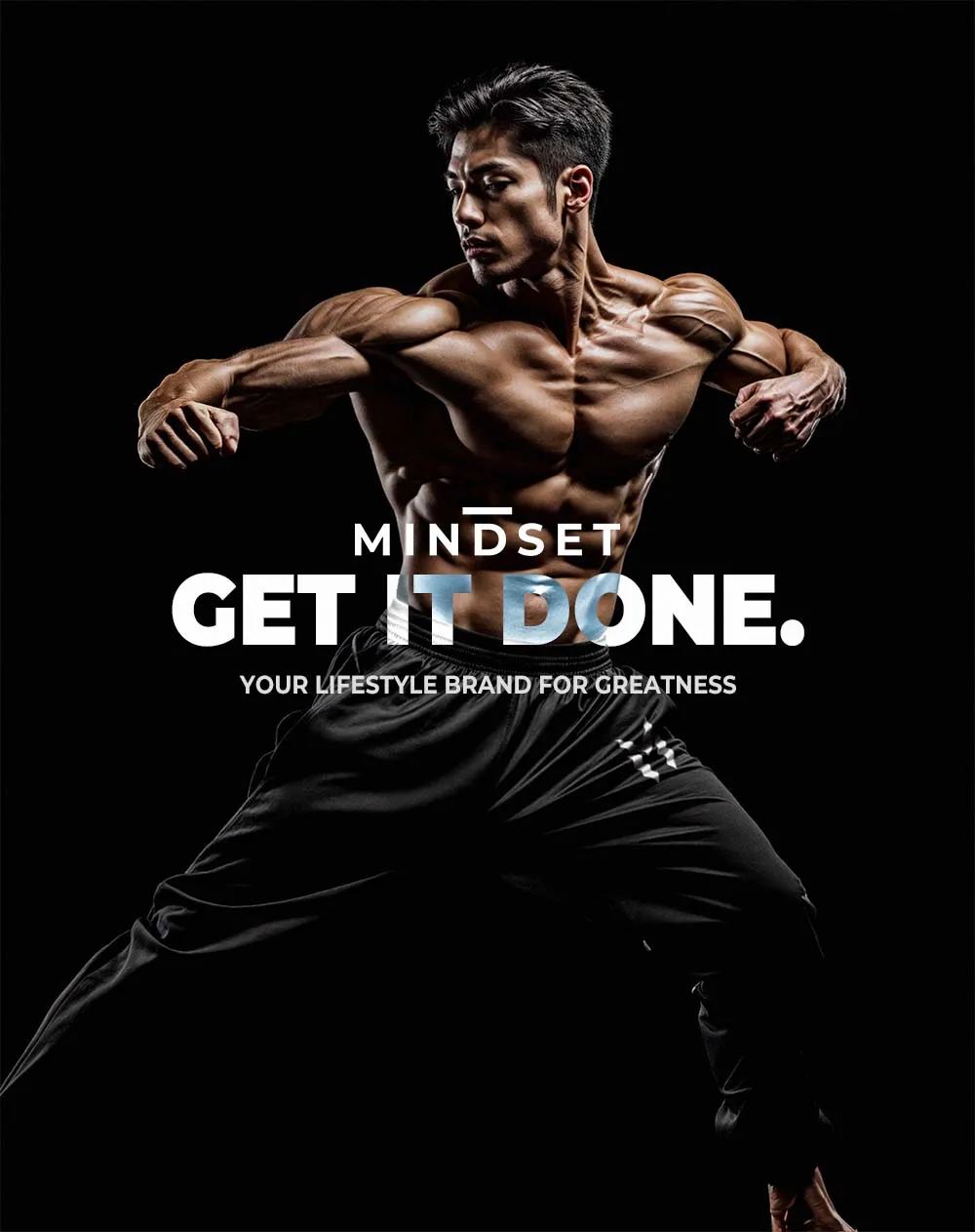 Mobile banner for the “Get it Done” campaign with Mindset Studio joggers, AI-enhanced