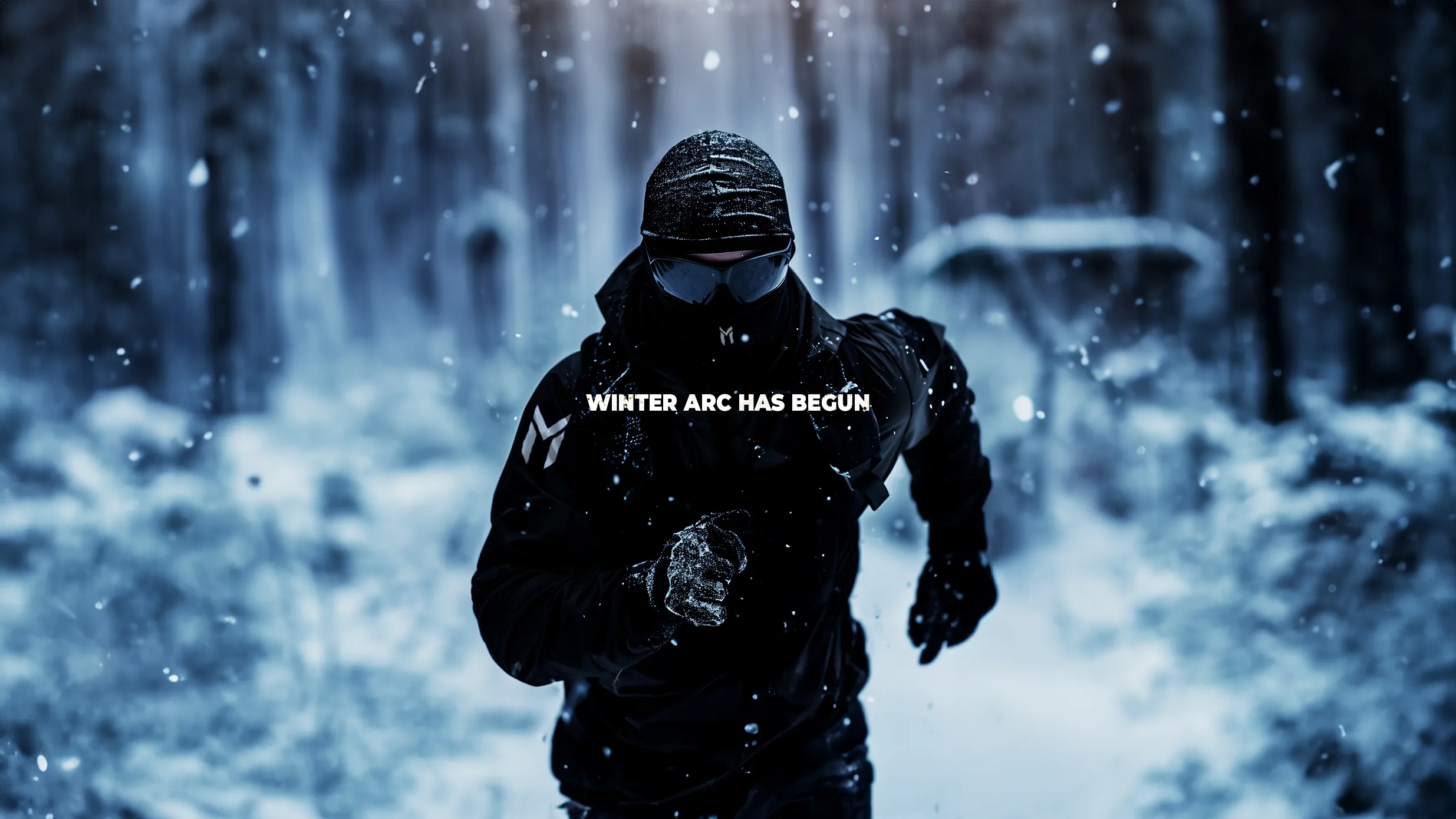 Mindset Studio “Winter Arc” campaign banner, snowy forest, AI-generated