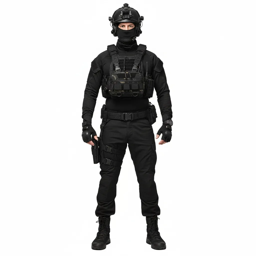 Protivex chest rig head-on, model in tactical outfit in a field scenario