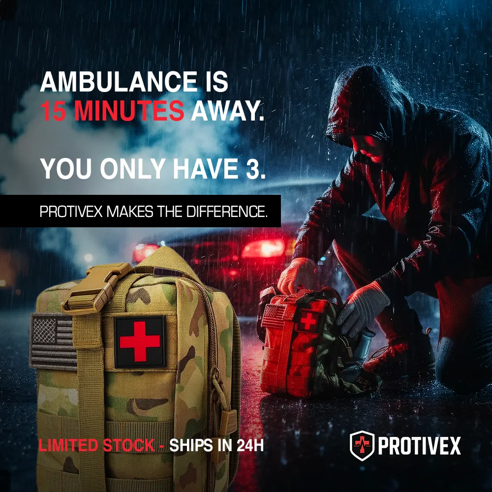 Protivex ad banner with the hook “you only have minutes” and a medi-kit