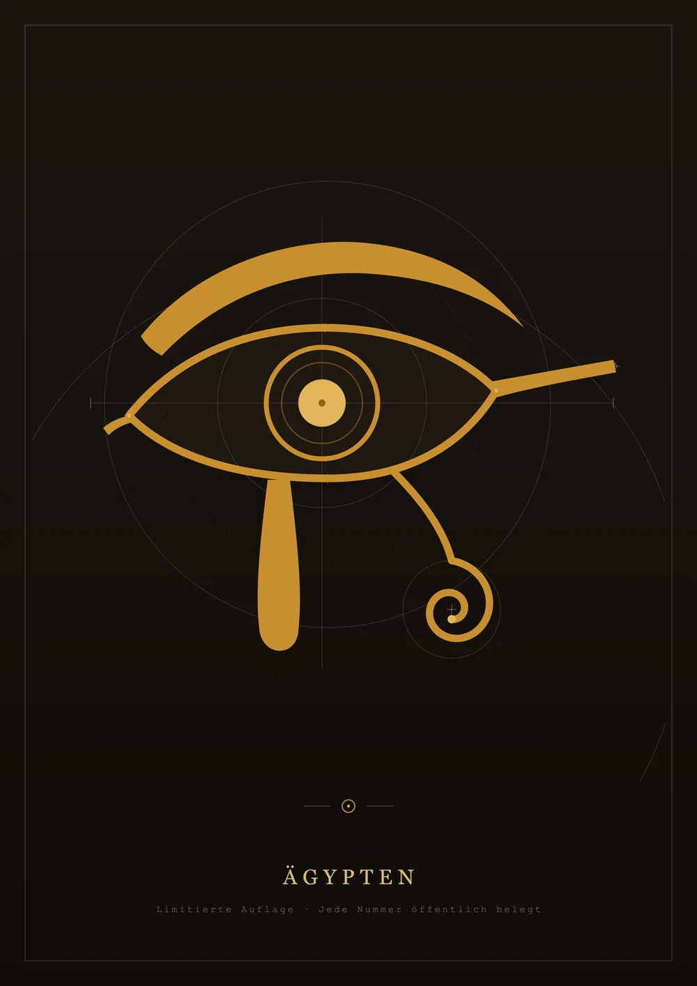 A2 poster: the Eye of Horus in gold on black over its construction lines, line art — edition of 50