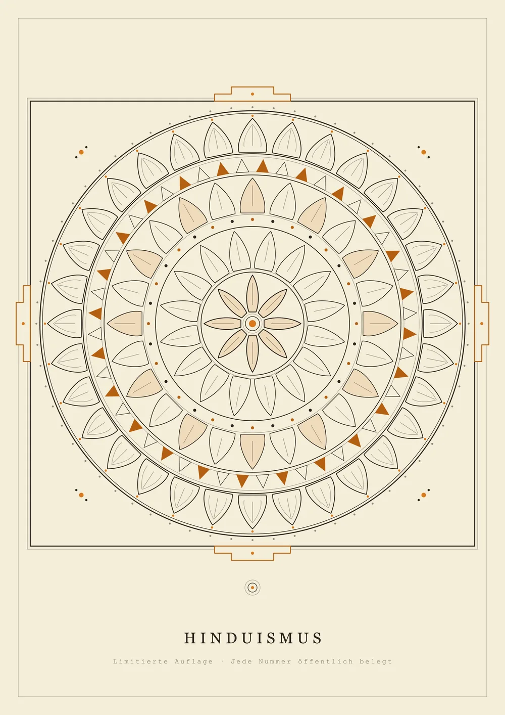 A2 poster: a yantra as a concentric mandala in a square frame with four gates, line art — edition of 50