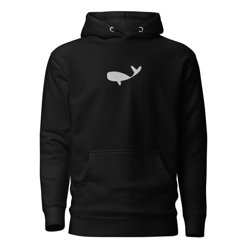 Black premium hoodie with a whale embroidered in white on the chest — Deep Water, edition of 50